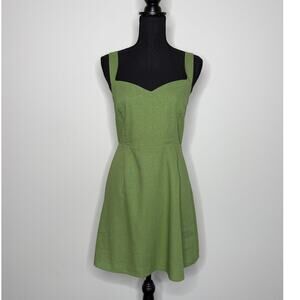 Green Linen Blend Mini Dress | Smocked Back Summer Dress | Size M